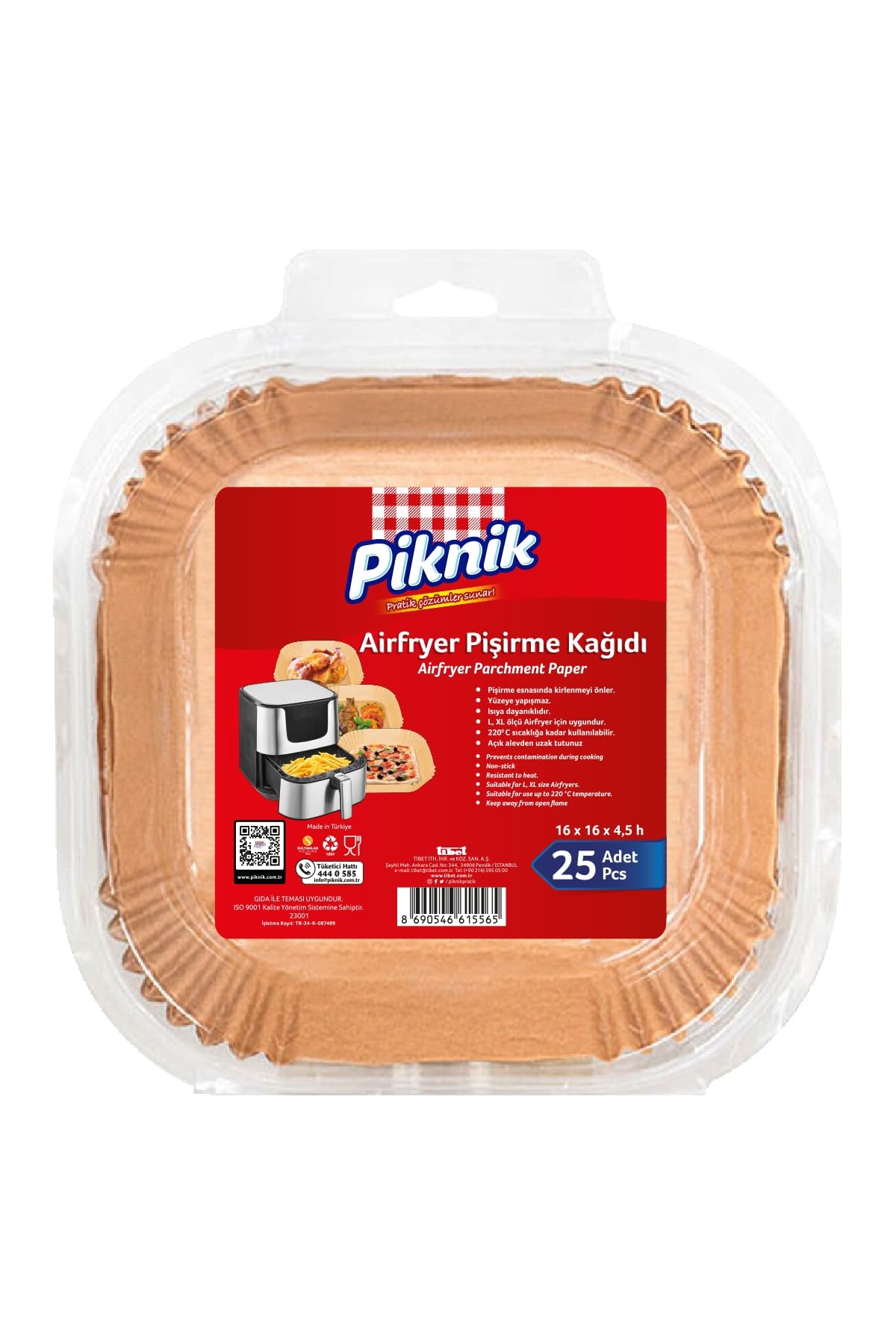 Piknik Airfryer Pişirme Kağidi Kare 25Li