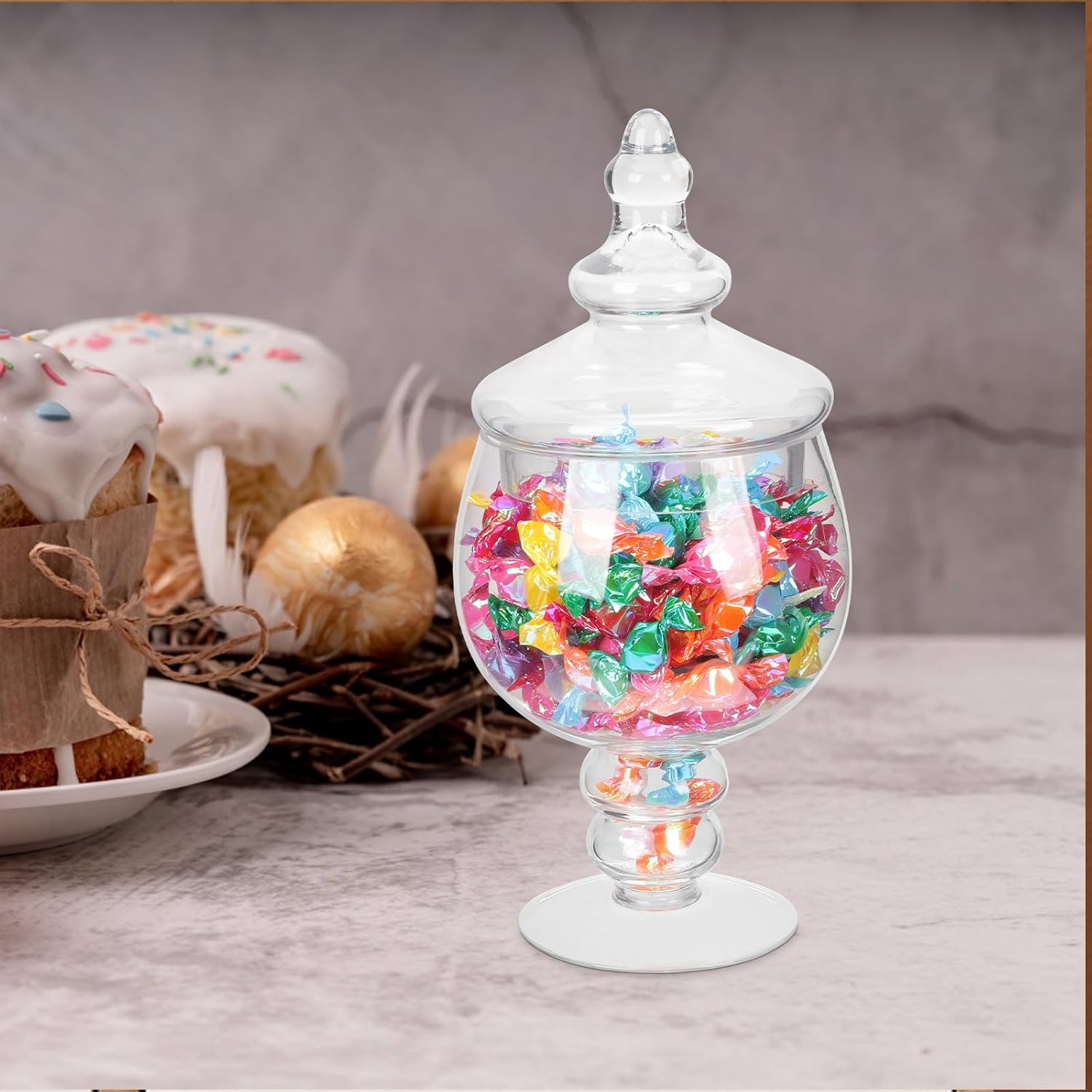 Glass Candy Jar with Lid Crystal Glass Candy Container for Wedding Party Snack Storage Dried Fruit Food Storage Canister