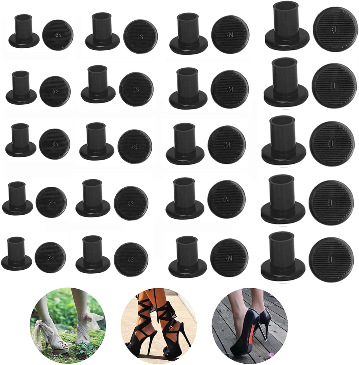 CAVLA 20 Pairs High Heel Protectors, 4 Sizes Heel Stoppers, Heel Repair