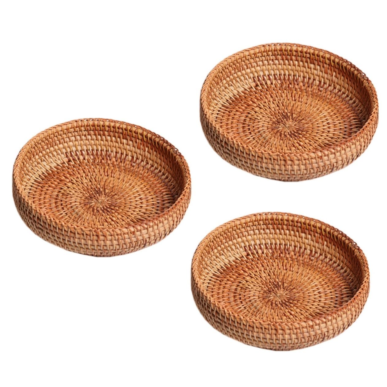Cabilock 3piezas Cesta De Ratan Tejida Redonda Para Almacenamiento De Alimentos Organizador De Frutas y Aperitivos Decoración Natural Para Hogar y Picnic