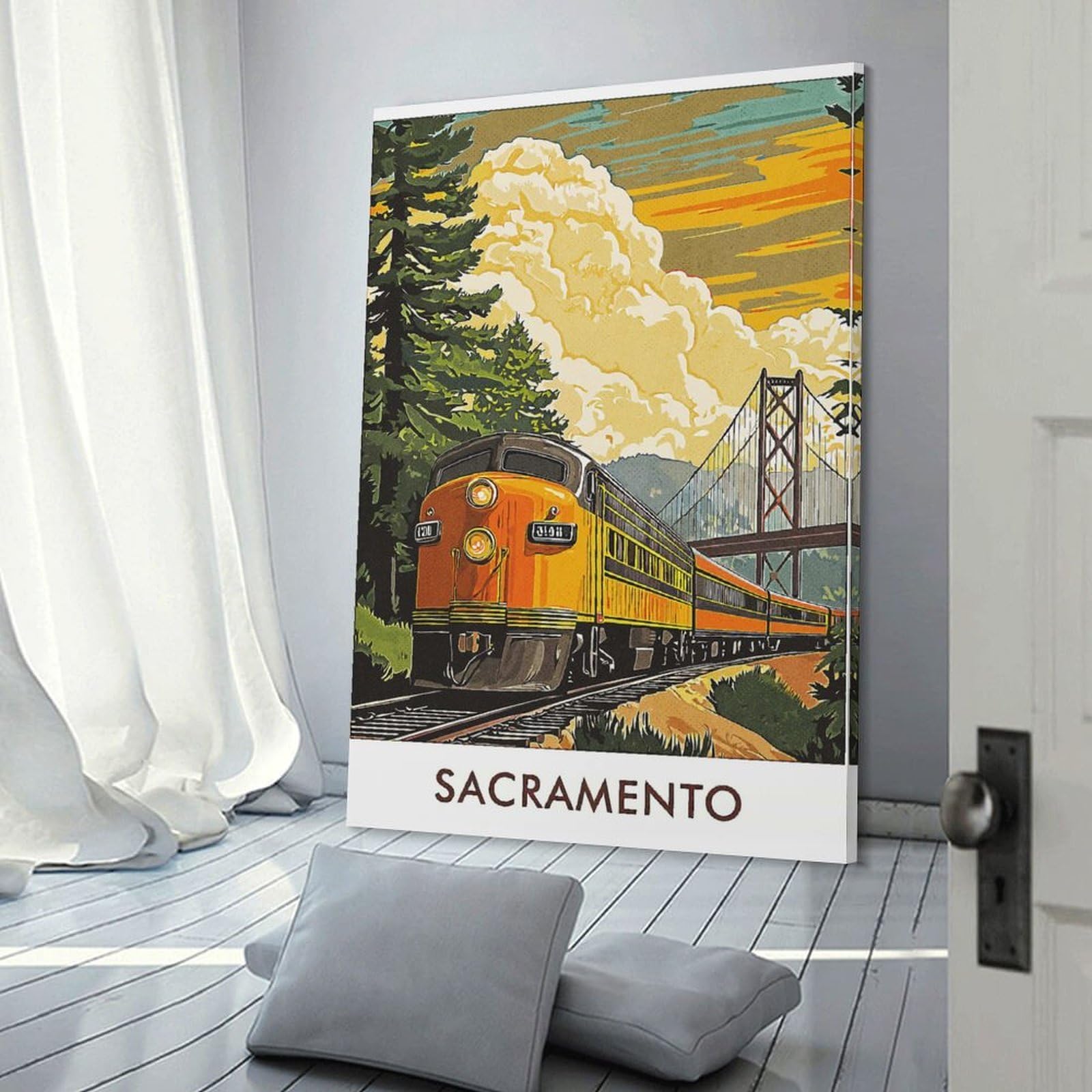 Junmoney Wall Picture Print Sacramento Train, 24x36inch(60x90cm), for Entryway, Lounge Links Or Small Walls, Home Artwork for First Impressions