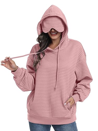 Hoodie With Eye Mask Waffle Hooded Sweatshirts Womens Travel Airplane