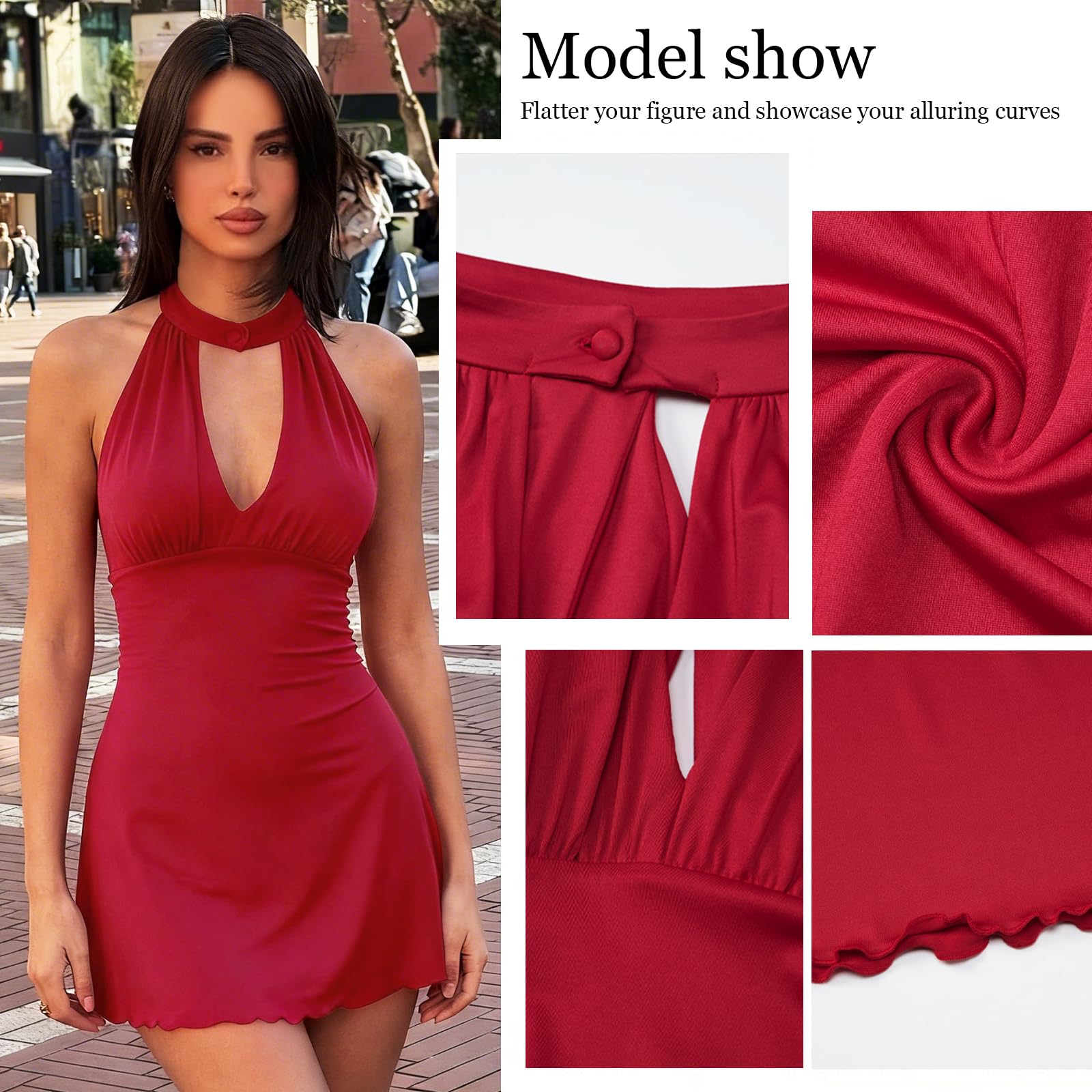 Robe Femme Sexy sans Manches Col Halter Mini Robes Moulante Elegant Bodycon Dos Nu Robe Courte d'Été Chic Décontractée Wrap Robes pour Soirée Cocktail Fête Clubwear Rave Outfit