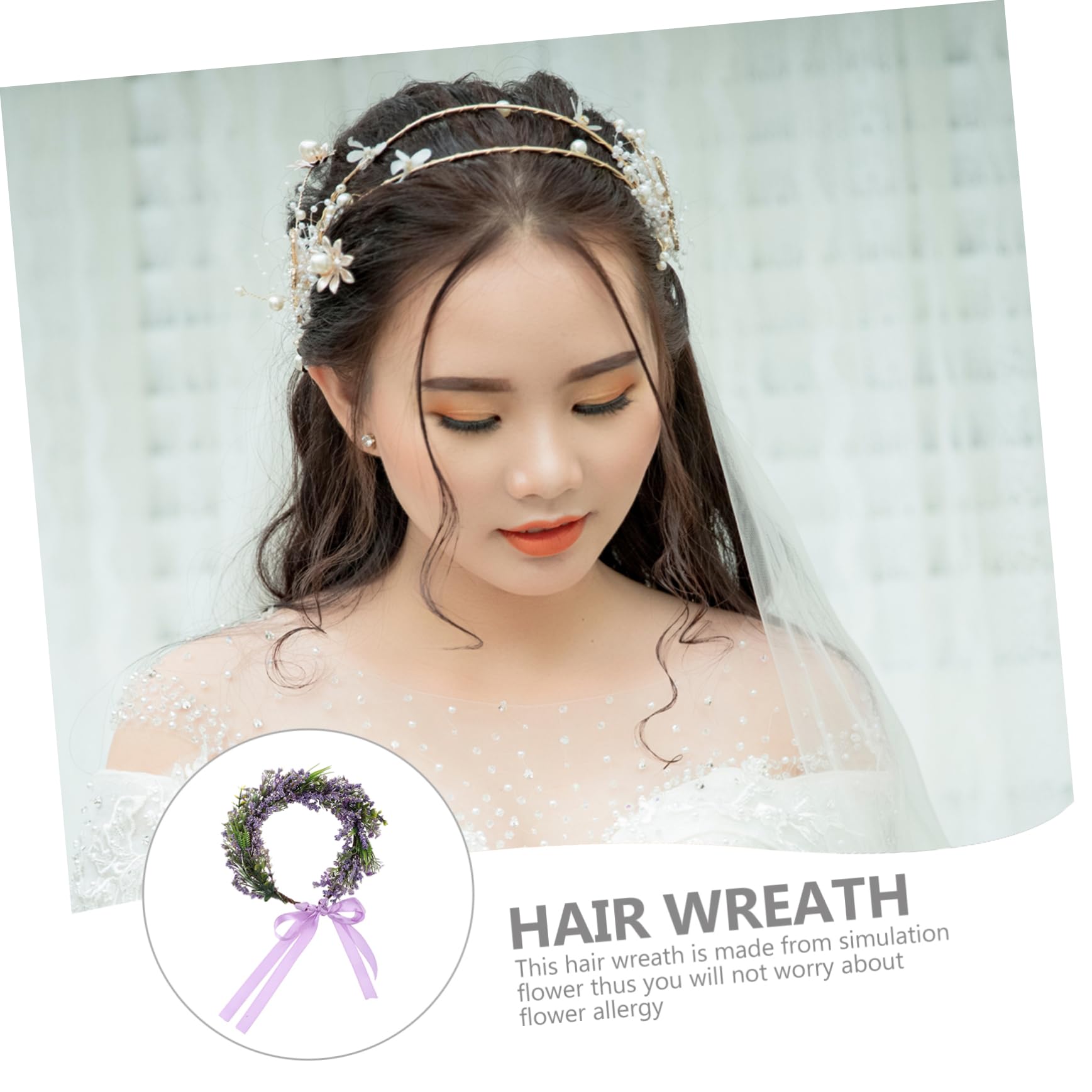 MAGICLULU 3 Piezas de flores hair topper morat accesorios para el cabello de boda diadema de flores moradas tiara tocado de guirnalda de las anillo de pelo ropa