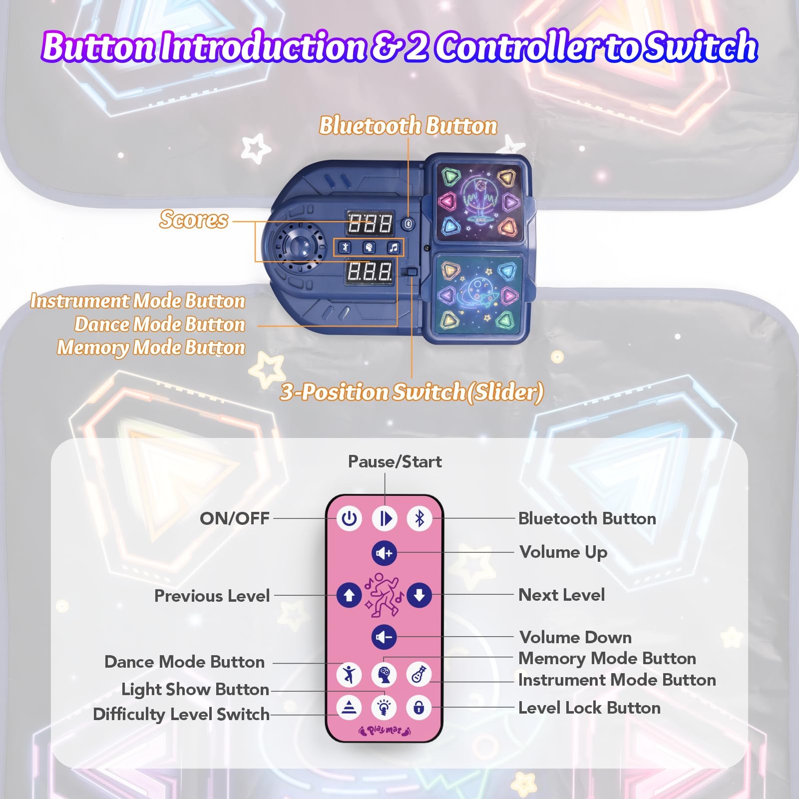 Juguetes de tapete de baile para niñas de 3 a 12 años, tapete de baile para niños con 12 botones iluminados, juguete de baile para 2 jugadores con 5 modos y Bluetooth, regalos de cumpleaños de Navidad 6