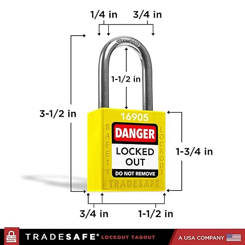 Miniatura 2 de TRADESAFE Juego de cerraduras de bloqueo - 10 cerraduras de loto amarillas, cerraduras de bloqueo con llave diferente, 2 llaves por cerradura,