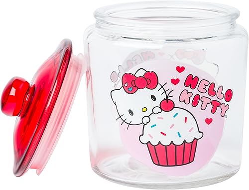 Miniatura 27 de Silver Buffalo Tarro de cerámica para aperitivos o galletas de color rosa de Hello Kitty, de Sanrio, tamaño mediano Hello Kitty Waving (cerámica)