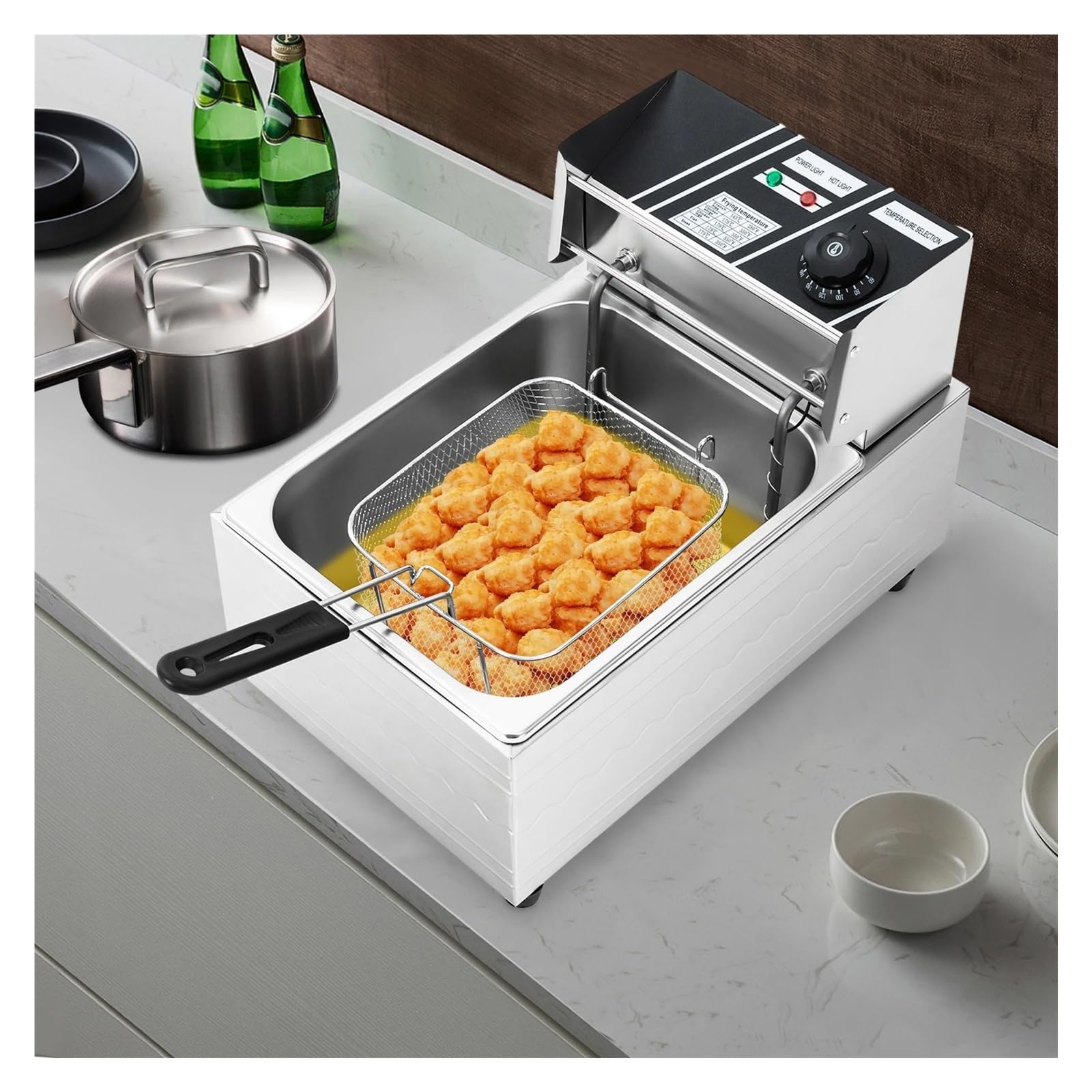 Freidora, Acero Inoxidable 6L, Churros Eléctrica Con Cesta Calentamiento RáPido
