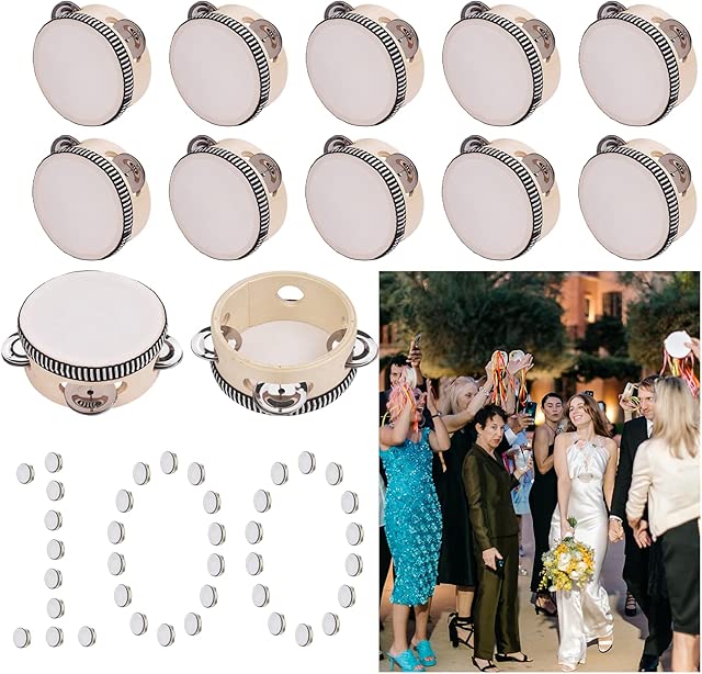 4/6 Inch Wedding Tambourine Bulk Drum for Adults Noise Makers Hand Held Tambourine Single Row Metal Jingle Percussion Gift Church Party (100PCS, 4 Inch)