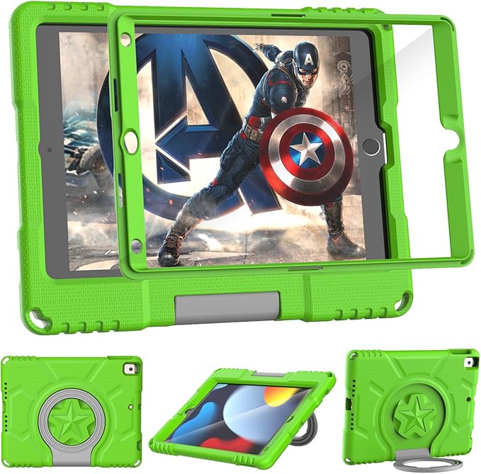 TrendGate Étui léger antichoc pour iPad 10.2 avec protecteur d'écran intégré et support de poignée pour iPad 10,2" 9e/8e génération – Vert