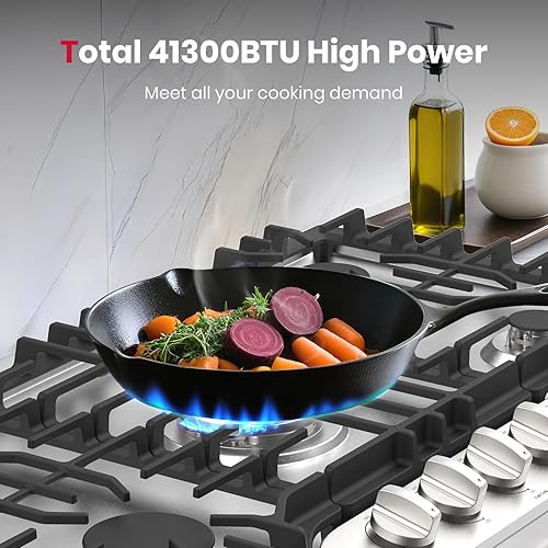 Miniatura 2 de GASLAND Placa de Cocina de Gas de 36 Pulgadas, PRO GH3365SF Estufa de Gas de 5 Quemadores con Parrilla/Plancha Reversible de Hierro Fundido