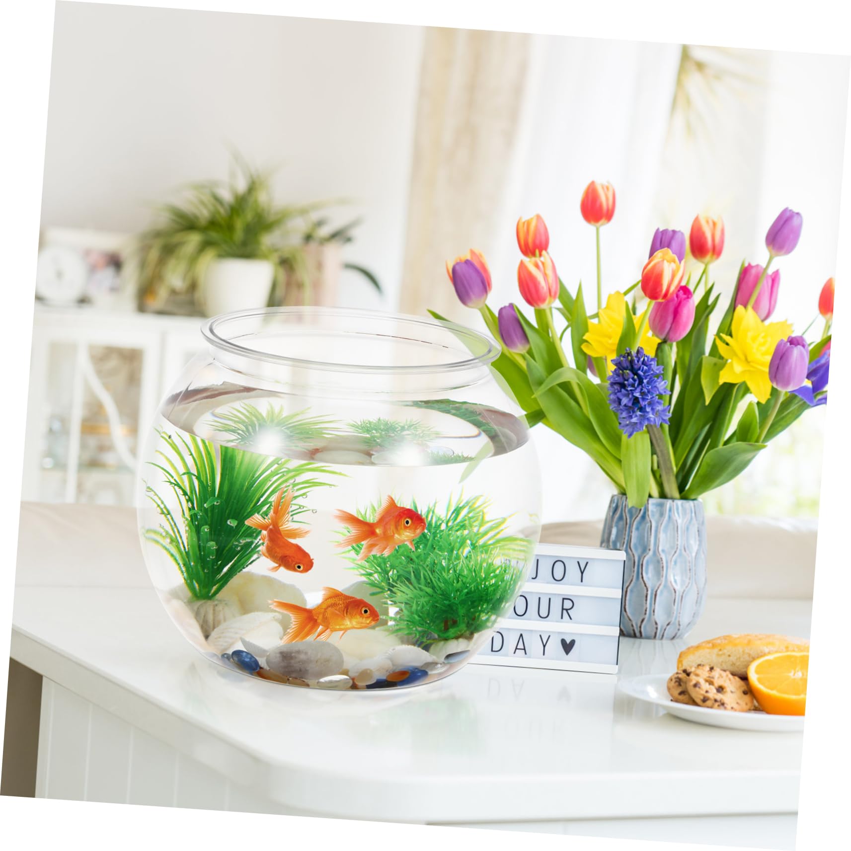Pecera Plástica Transparente Redonda para Escritorio Acuario Pequeño Durable de Pet Decoración para Oficina y Resistente a para Peces Betta y Tortugas