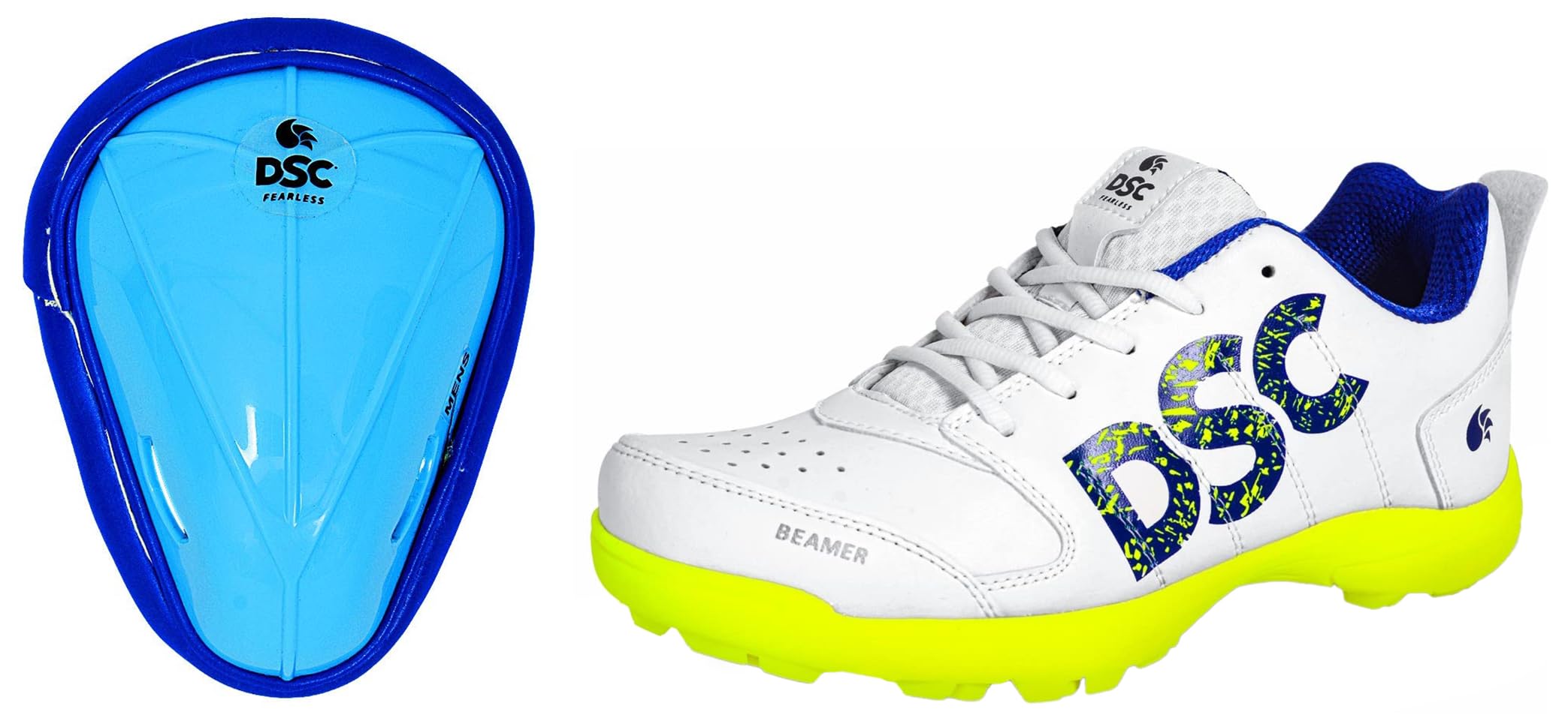 DSC Beamer Cricket Shoes Size 7 UK (Fluro Yellow-White) Attitude Cricket Abdominal Guard Men, Multicolor-picture-41