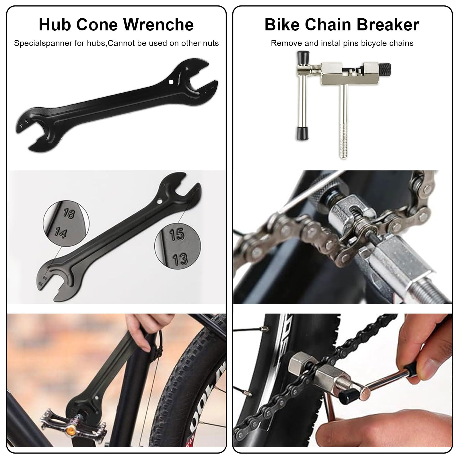 Set di attrezzi per bicicletta, 8 pezzi, incluso strumento di rimozione della cassetta della bicicletta, strumento di rimozione della manovella della bicicletta, strumento di rimozione dell'anello di