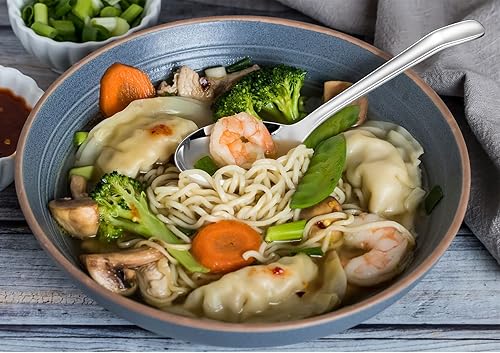 Miniatura 9 de KEAWELL Cucharas de sopa prémium de 7.3 pulgadas con asa de gancho, juego de 4, acero inoxidable 1810, cuenco hondo, perfectas para ramen, pho,