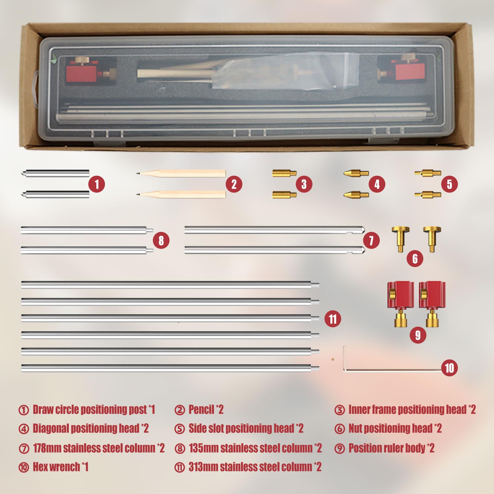 Règle circulaire de traçage du bois, 3 en 1 barre modulaire de jauge de barre, outil de dessin, outil de positionnement pour les mesures intérieures et extérieures