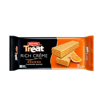 Britannia Treat Crème Wafers - Orange Flavoured Wafer Biscuit | 55 gm