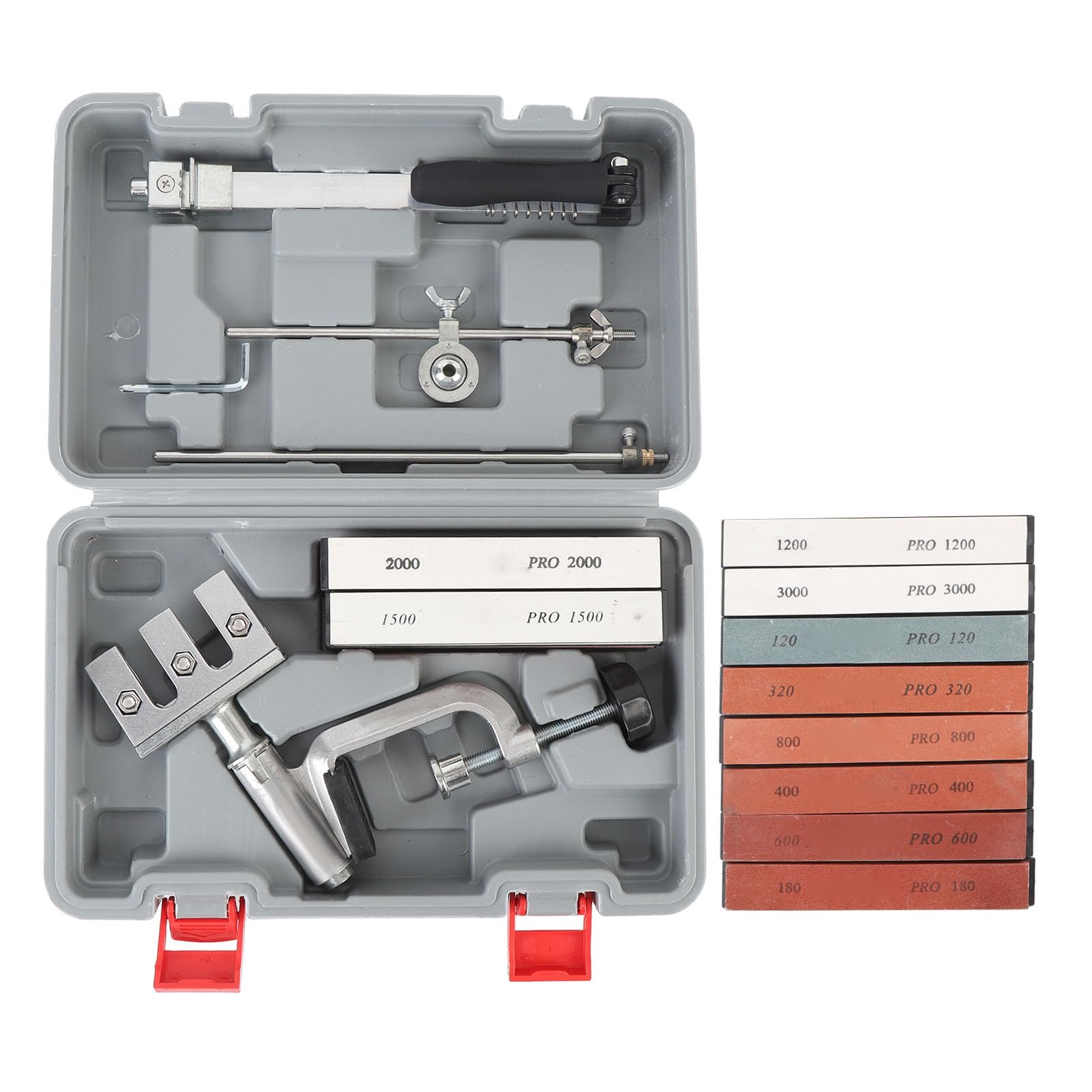 Kit per affilare l'affilatrice ad angolo fisso Morsetto a vibrazione da 360 gradi 10 Pietre per affilare in corindone bianco di affilatura per utensili da cucina e da chef