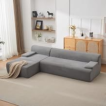 Oversized 108" Corduroy Cloud Sectional, Right-Facing Chaise Boneless Modular Sofa, Compressed l Shaped Sofa Deep Lounger for Living Room, No Assembly Needed