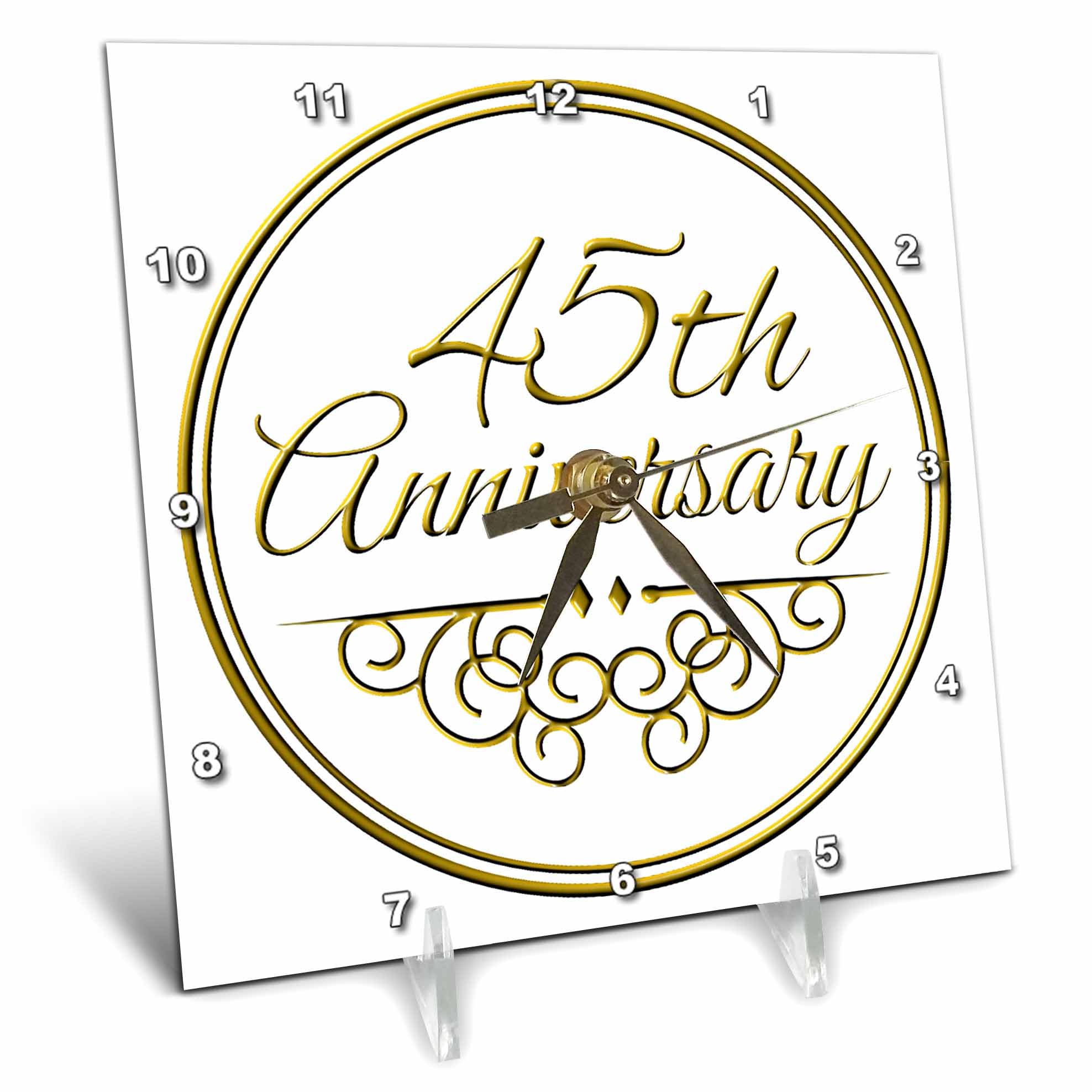 3dRose dc_154487_1 45Th Gold Text for Celebrating Wedding Anniversaries 45 Years Married Together Desk Clock, 6 by 6-Inch