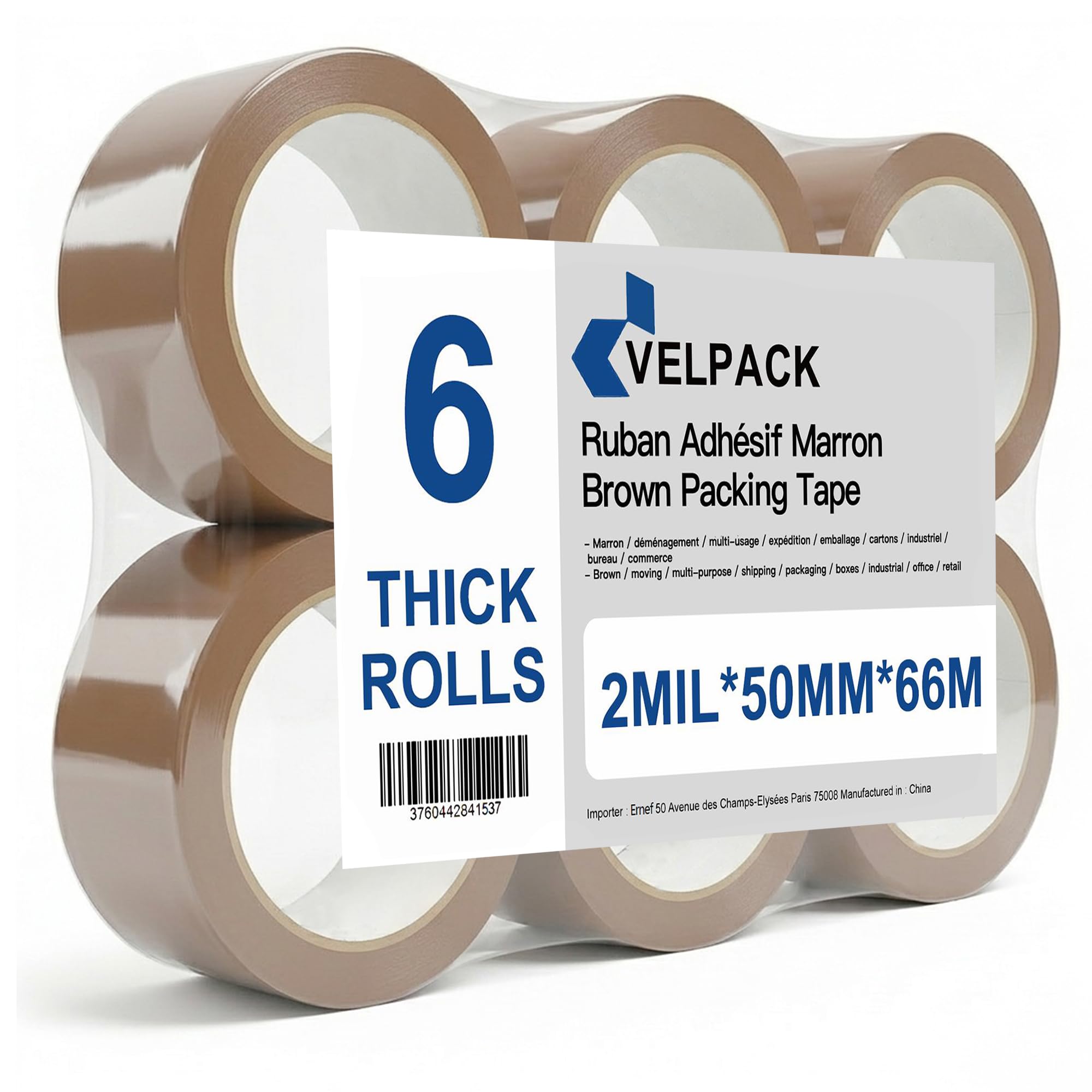 ELPACK Lot de 24 Rouleaux Ruban Marron Déménagement — Ruban Adhésif Emballage 50 mm x 66m Large Acrylique Silencieux pour Cartons Colis et Expédition