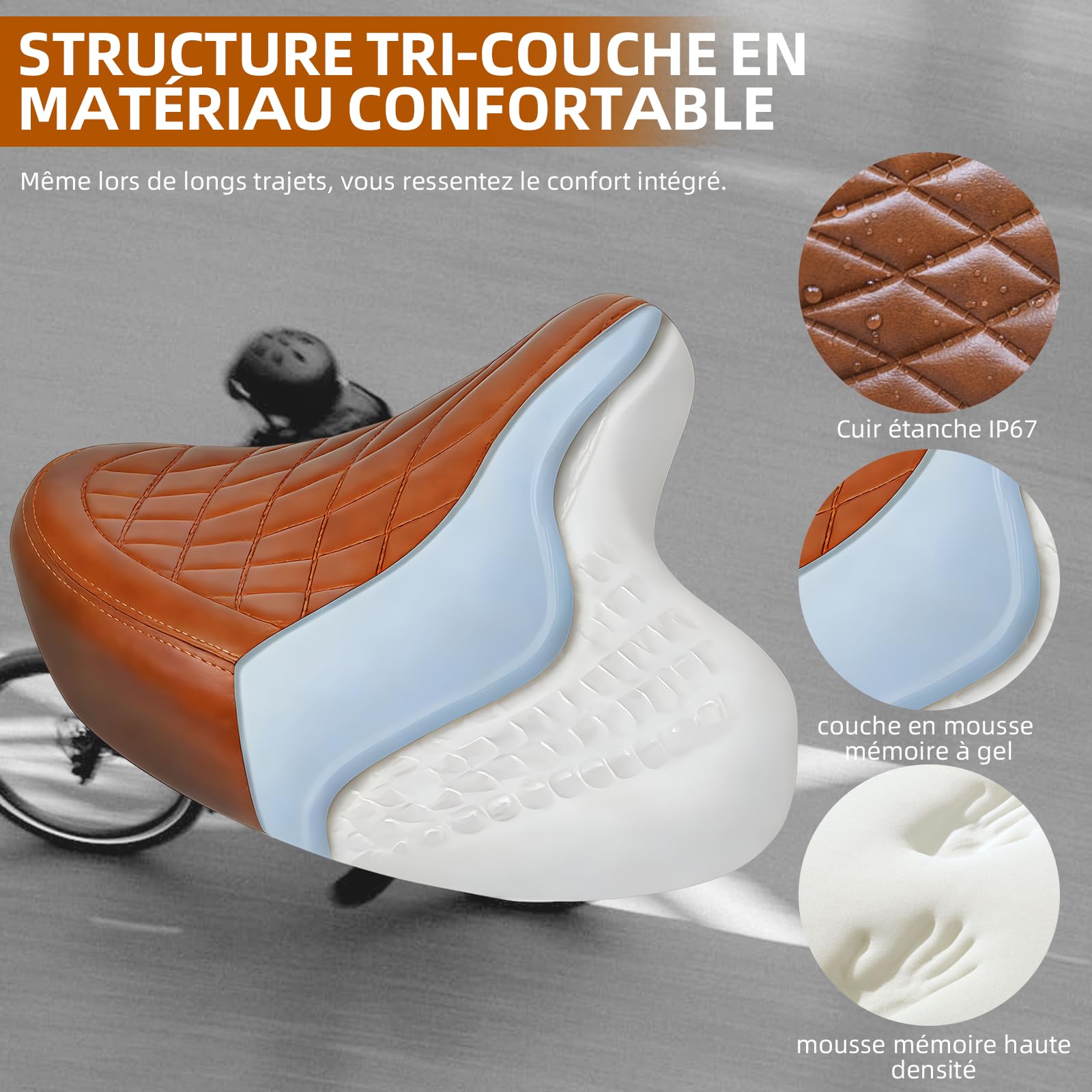 Selle de vélo universelle large et confortable - Selle rétro unisexe adaptée aux vélos de montagne, vélos de ville, vélos électriques, marron