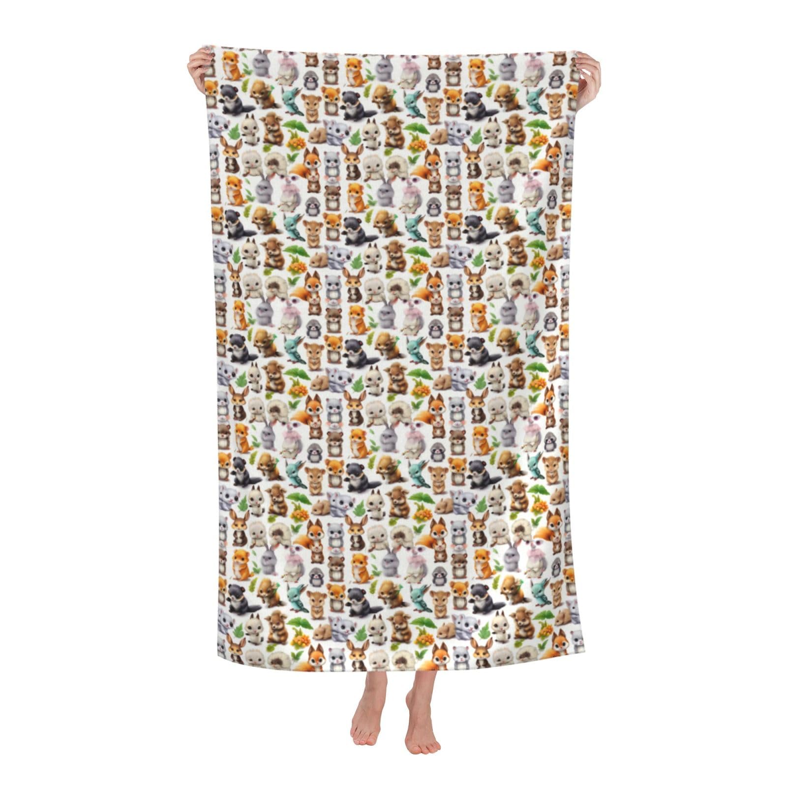Pojknbv White Animal Print Oversized Adult Beach Towel Quick-Dry Comfortable Lightweight Travel Pool Camping