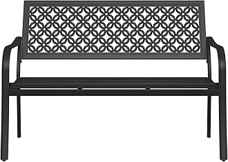 Garden Bench, Outdoor Bench with 2-3 Seater, Rust Resistant, Stamped Pattern, Choice of Colours, Suitable for Indoor, Outdoor, Patio, Park (Black)