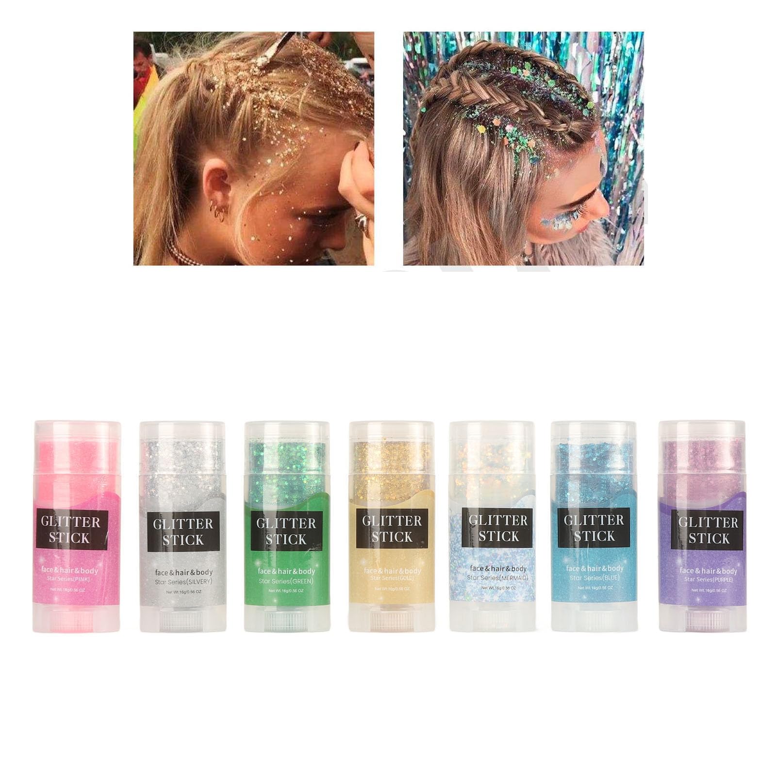 7 bottiglie di glitter olografici per il corpo, stick glitter per il corpo trucco viso paillettes scintillanti grosso per viso, corpo e capelli festival feste 0,56 once