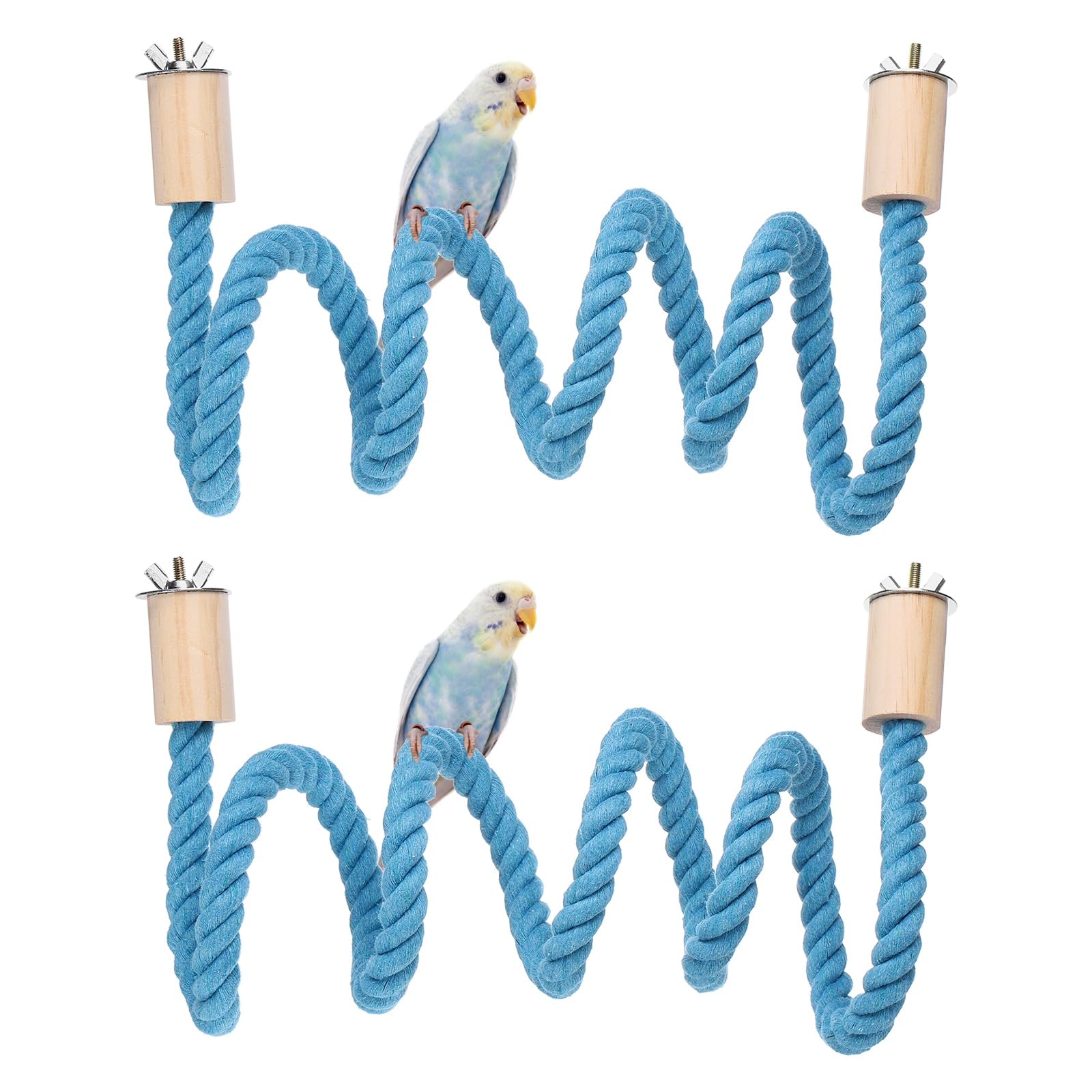 sourcing map 2 Pcs Bird Rope Perch Swing, Stand Rope Perch Standing Pole Accessory Climbing Swing Paw Grinding 120cm / 47 Inch, (Blue) Intended for Parrot/Parakeet/Budgies/Cockatiels/Lovebirds