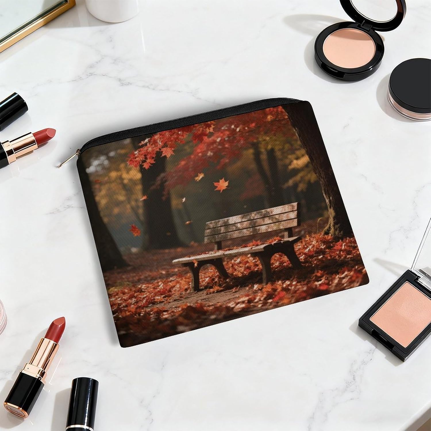 Old Bench in The Maple Forest Makeup Bag Travel Cosmetic Bag image 5