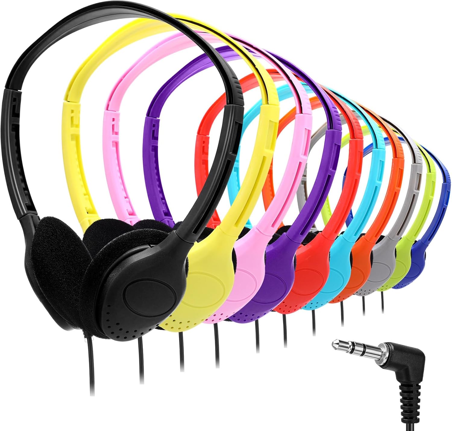 Yunsailing 30 Pack Over Ear Wired Headphones Bulk for School Classroom Student, Adjustable Headband with 3.5mm Jack, Lightweight Design Earphones for Classroom Learning and Testing (Multicolor)