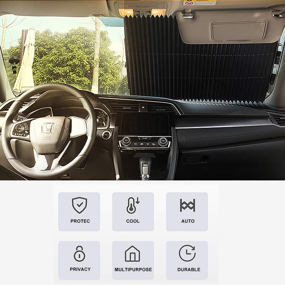 OYEFLY Retractable Windshield Sun Shade for Car,Accordion Style Retractable Sun Shade,Front Window U V Heat Insulation Universal Car Sun Shades Keep Your Vehicle Cool
