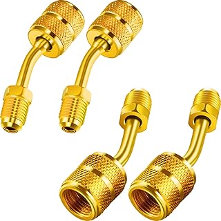 R410a Charging Vacuum Port Adapter Brass Converter with Thimble 5/16 Inch Female Quick Coupler to 1/4 Inch Male Flare for Mini Split System Air Conditioner HVAC Refrigeration Service (4 Packs)