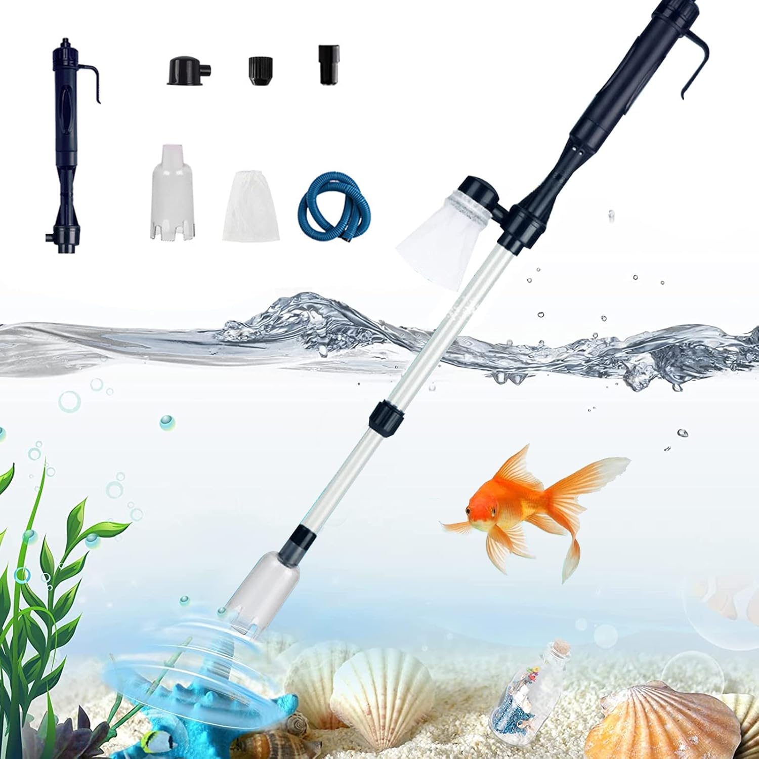 longziming Electric Aquarium Gravel Cleaner Battery Powered, Powerful Suction Syphon Filter Sand