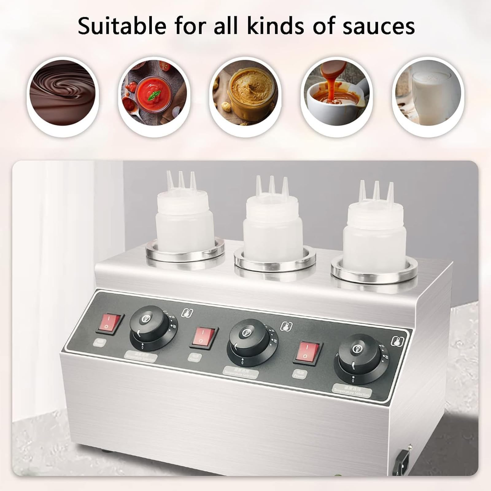 Calentador Eléctrico Dispensador De Alimentos De 480 W, Calentador Dispensador De Salsa Comercial, Calentador Dispensador De Salsa De Chocolate, Queso Y Caramelo (Botella Triple)