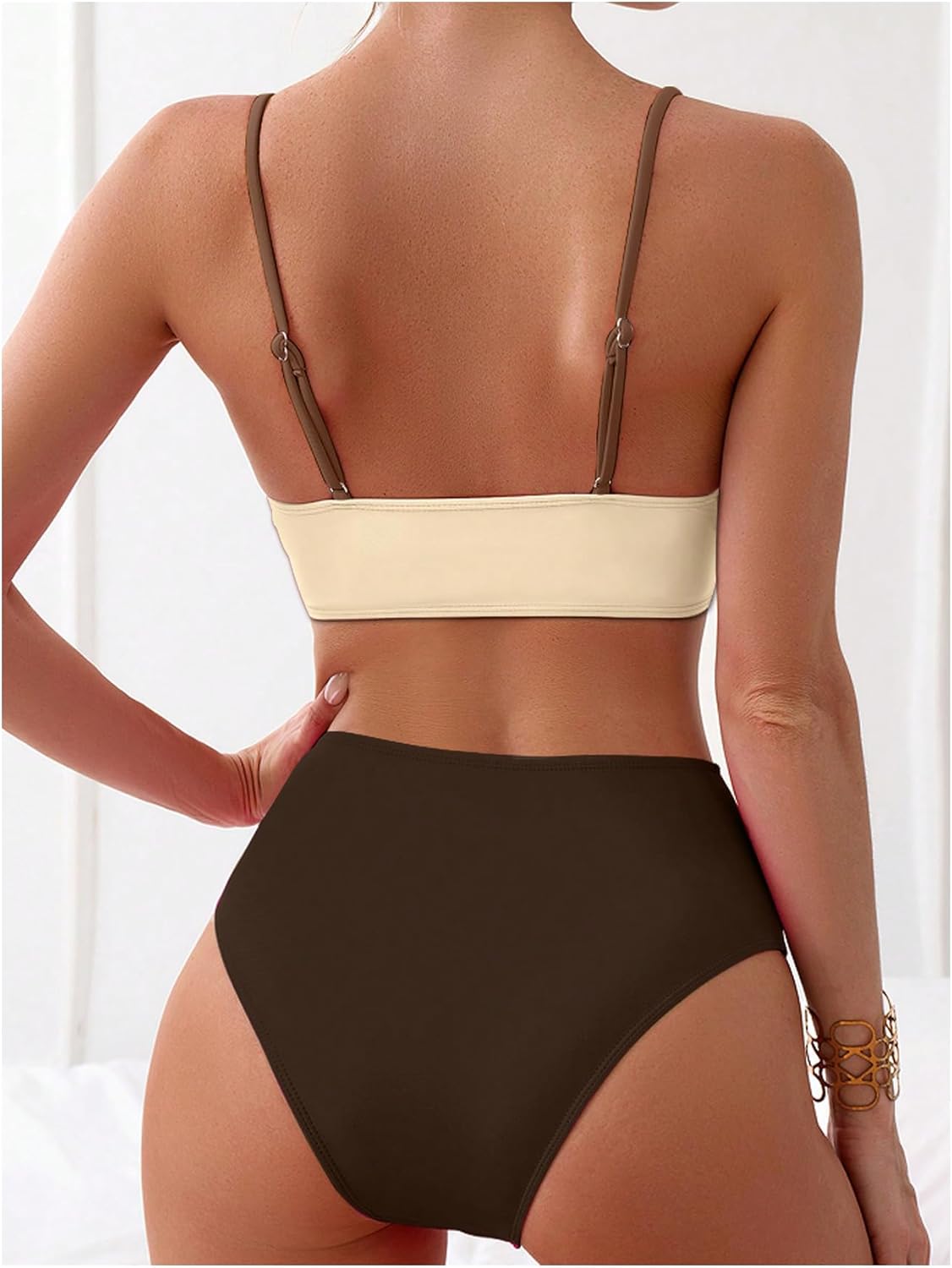 WDIRARA Women's Criss Cross Color Block Bikini Sets 2 Piece Swimsuit High Waisted Bathing Suit