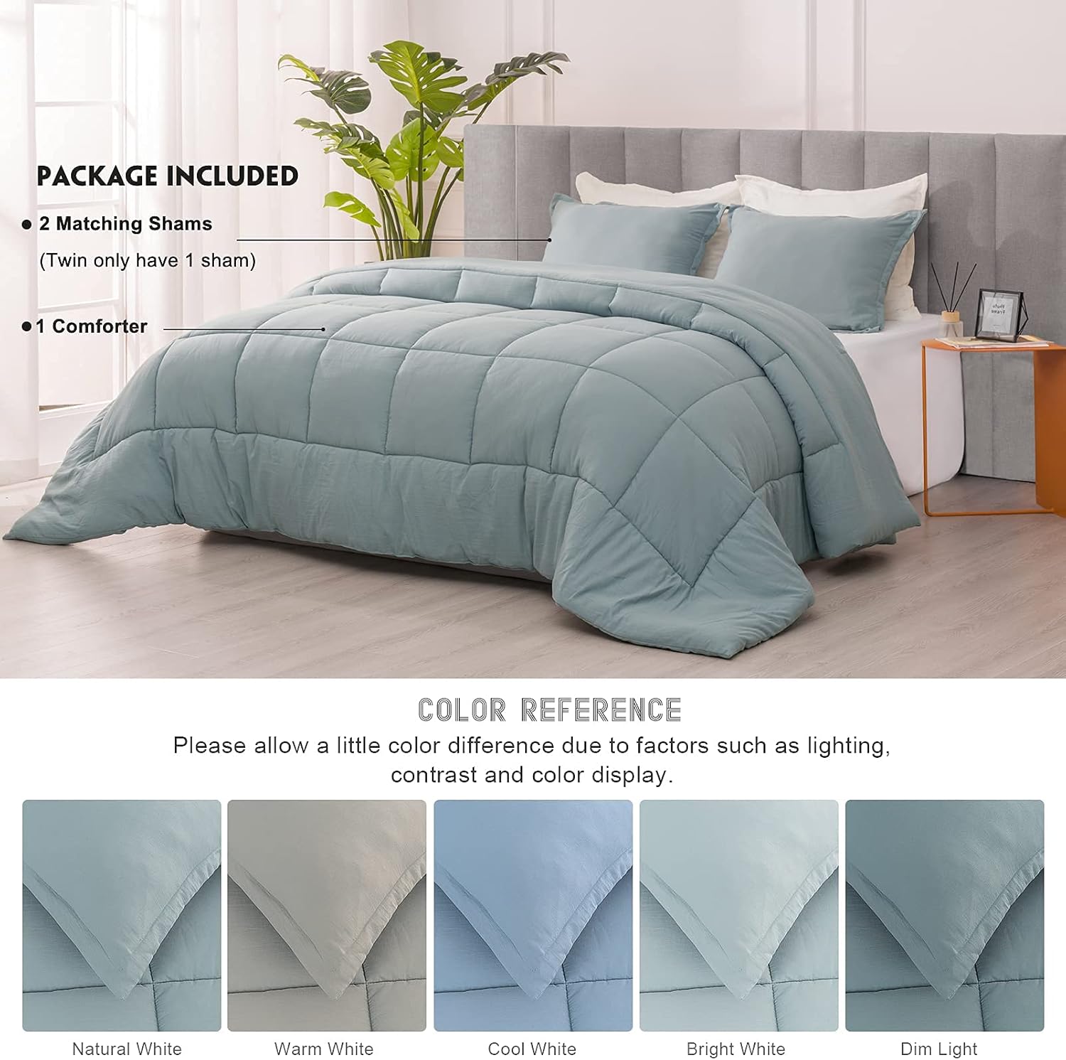 RECYCO Full Queen Comforter Set, Lightweight Ultra Soft Down Alternative Quilted Comforter, Duvet Insert Bedding Sets with Pillow Sham for All Season, Sage Green - Image 5