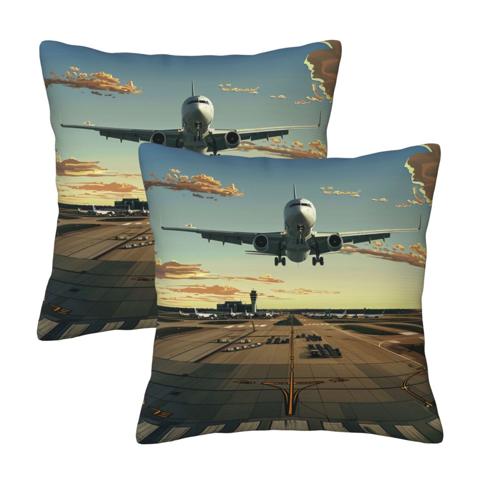 kkvhhyuo airport Print Pillow Covers Set of 2, Square Decorative Cushion Covers with Hidden Zipper, Throw Pillow Cases for Living Room Sofa Bed Chair, 50x50 cm