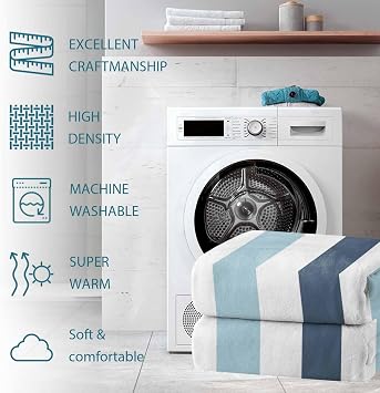 Flannel Fleece Blanket 32 x 47, Blue Aqua Striped Microfiber Cozy Soft Throws for Women, Farmhouse Stripe Art Lightweight Throw Blankets for Couch, Sofa, Bed, Living Room, Bedroom
