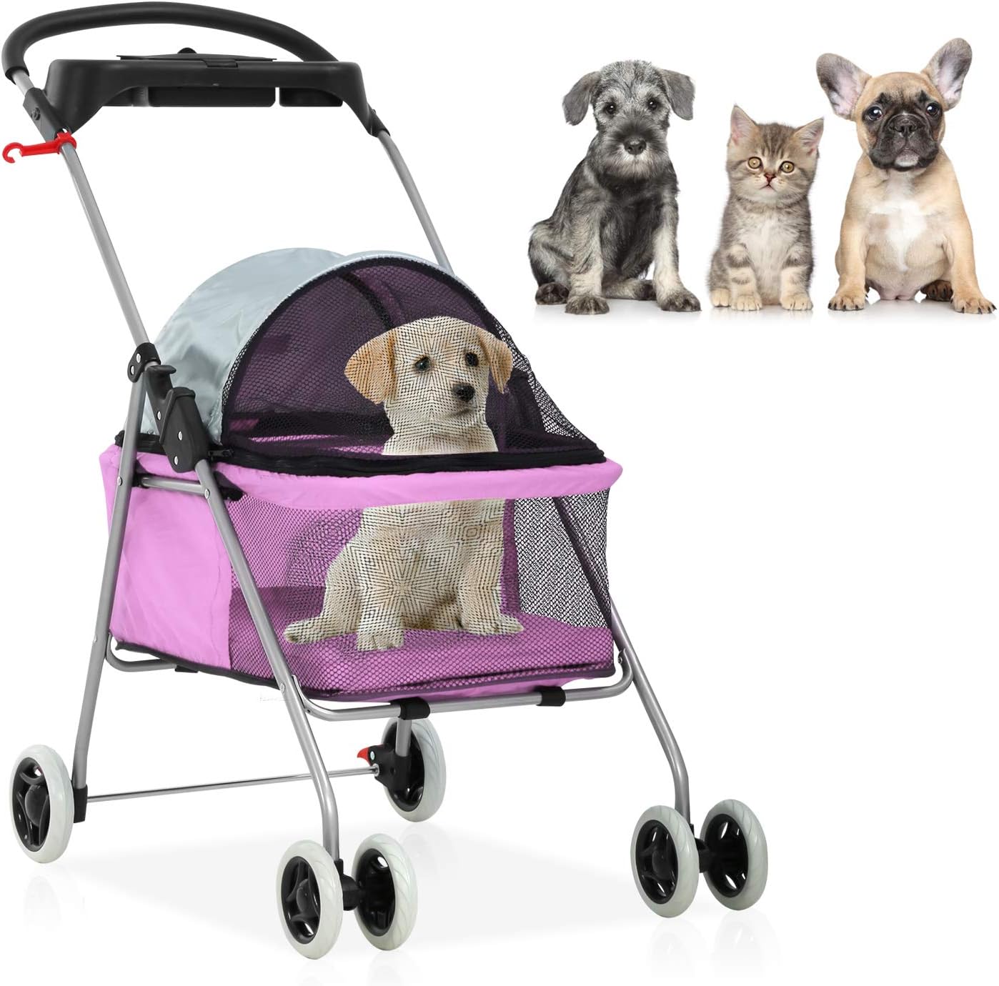 Pet Stroller – MeetPerfect Luxury Pet Roadster for Dogs and Cats Waterproof Dog Cart Dog Stroller Cat Stroller Pet Jogger – Easy to Walk Folding Carrier Carriage with Storage Basket (Pink)