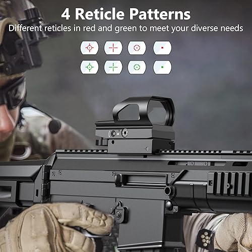 Miniatura 3 de CVLIFE Visor reflex con punto rojo y verde, 4 retículas, con interruptor On y Off, con pieza de montaje sobre raíl de 20 mm