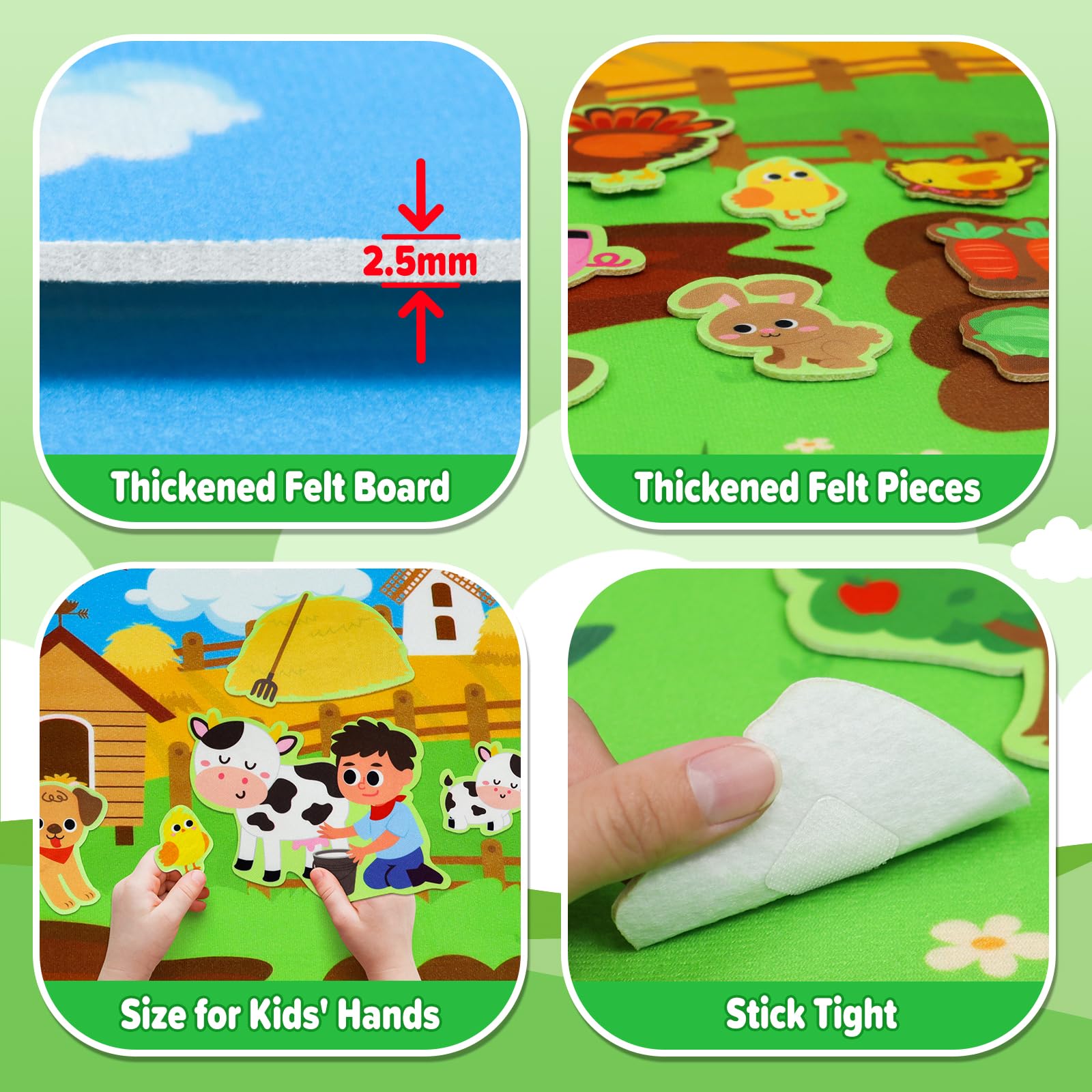 Dr.Rapeti Tablero De Fieltro De Animales De Granja, Set De 41 Piezas De 43x28 Cm, Juego Educativo Para Niños, Ideal Para Aprender Los Animales De Granja