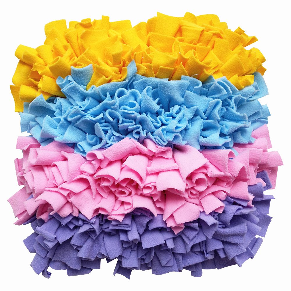 LEMONDA Pet Dog Snuffle Mat Training Feeding Mat Nosework for Dogs Activity Fun Play Mat for Relieve Stress Restlessness 19"x 19" (Yellow/Purple/Blue) Four Lines 14861780