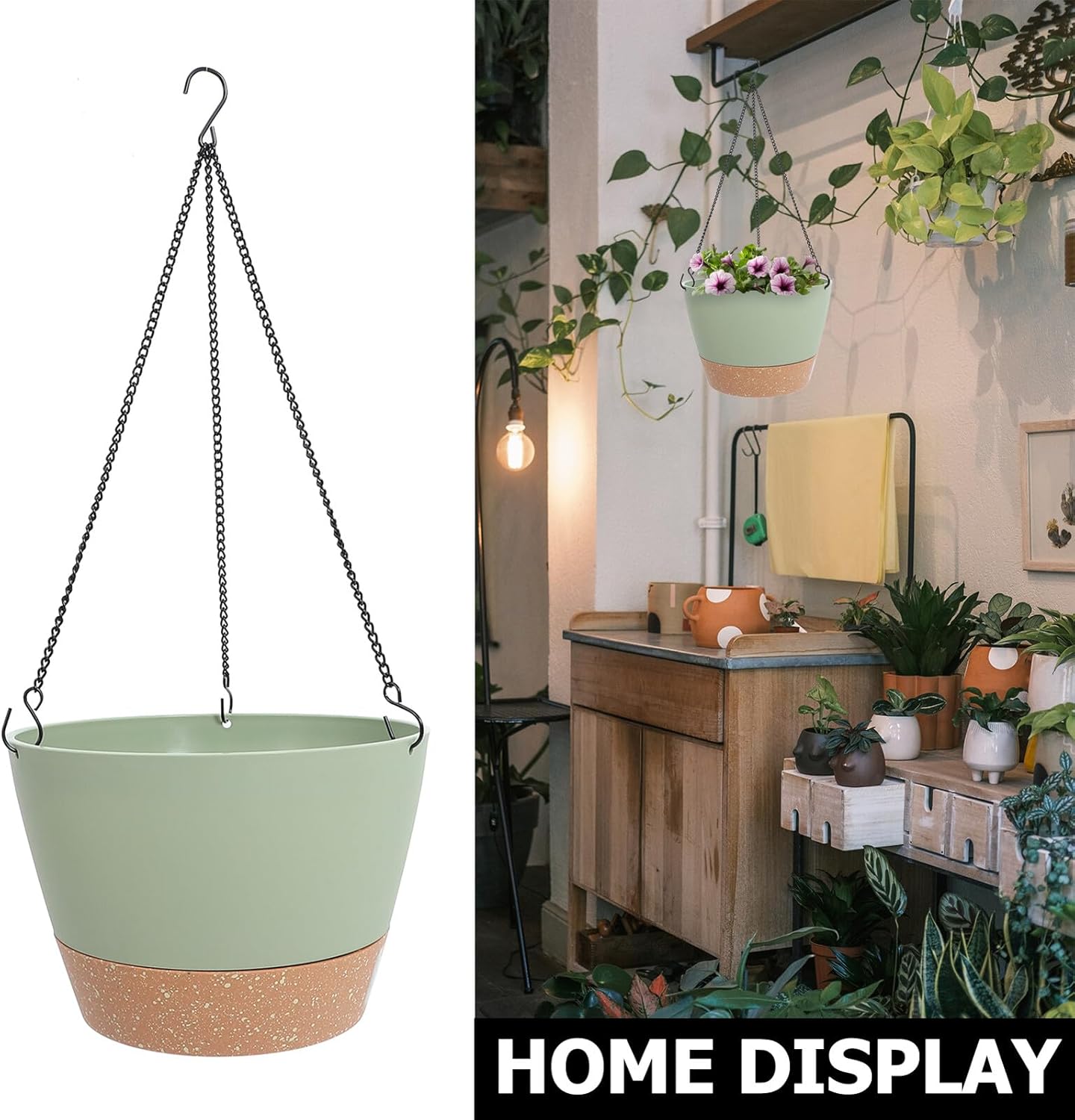 2pcs Hanging Planters for Indoor Plants 10-inch Green Plant Holders Decorative Hanging Flower Pots for Garden Balcony Patio Use