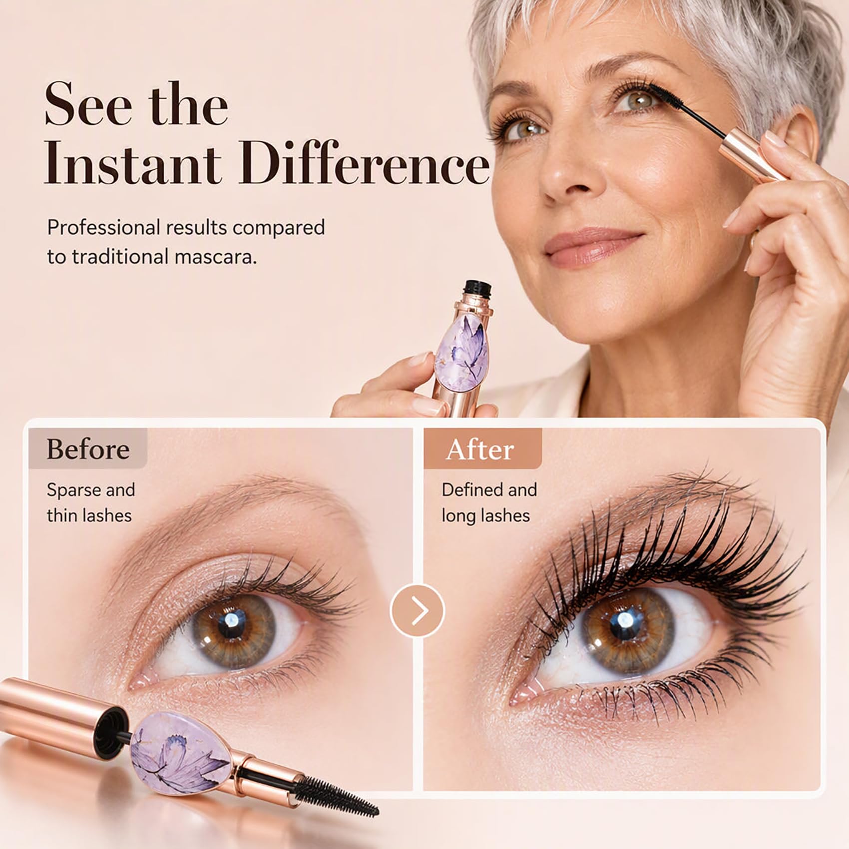 Mascara nero portatile 2-in-1 con specchietto, formula nutriente (3Pcs) | Mascara "tubing" (a polimeri) allungante e volumizzante, con specchietto integrato, a prova di sbavatura, senza grumi