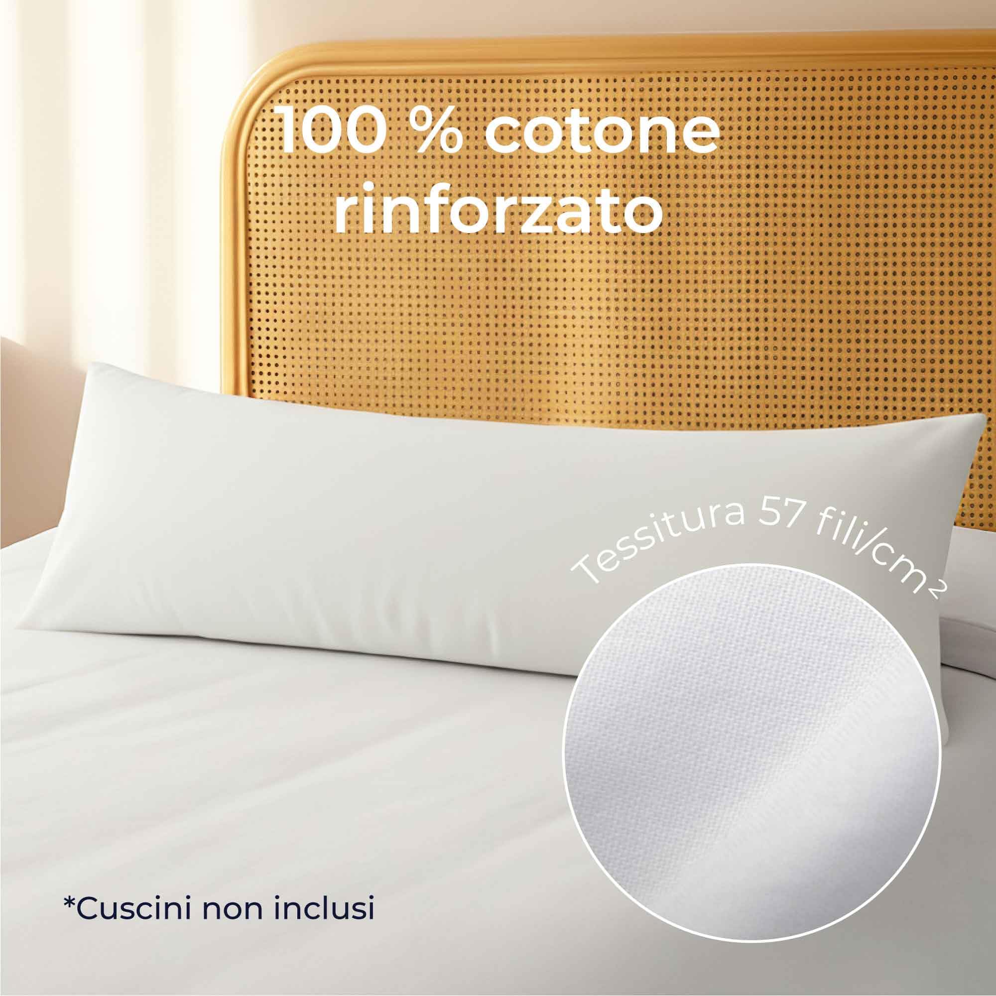 Federe 40x145 Cotone Rinforzato (Set da 2) - Bianco - Trama Fitta a 57 Fili/cm² - Federe Cuscini 40x145 cm - Federe Cuscino 40x145 Certificate Oeko Tex - Dreamzie