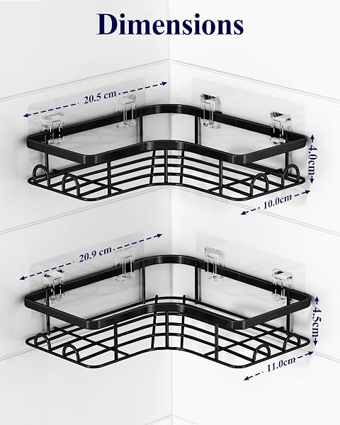 Kitsure Corner Shower Caddy - 2 Pack Rustproof Shower Organizer, Durable Shelf with Large Capacity, Drill-Free Adhesive Bathroom Shelves with 4 Movable Hooks, Large, Black - 4