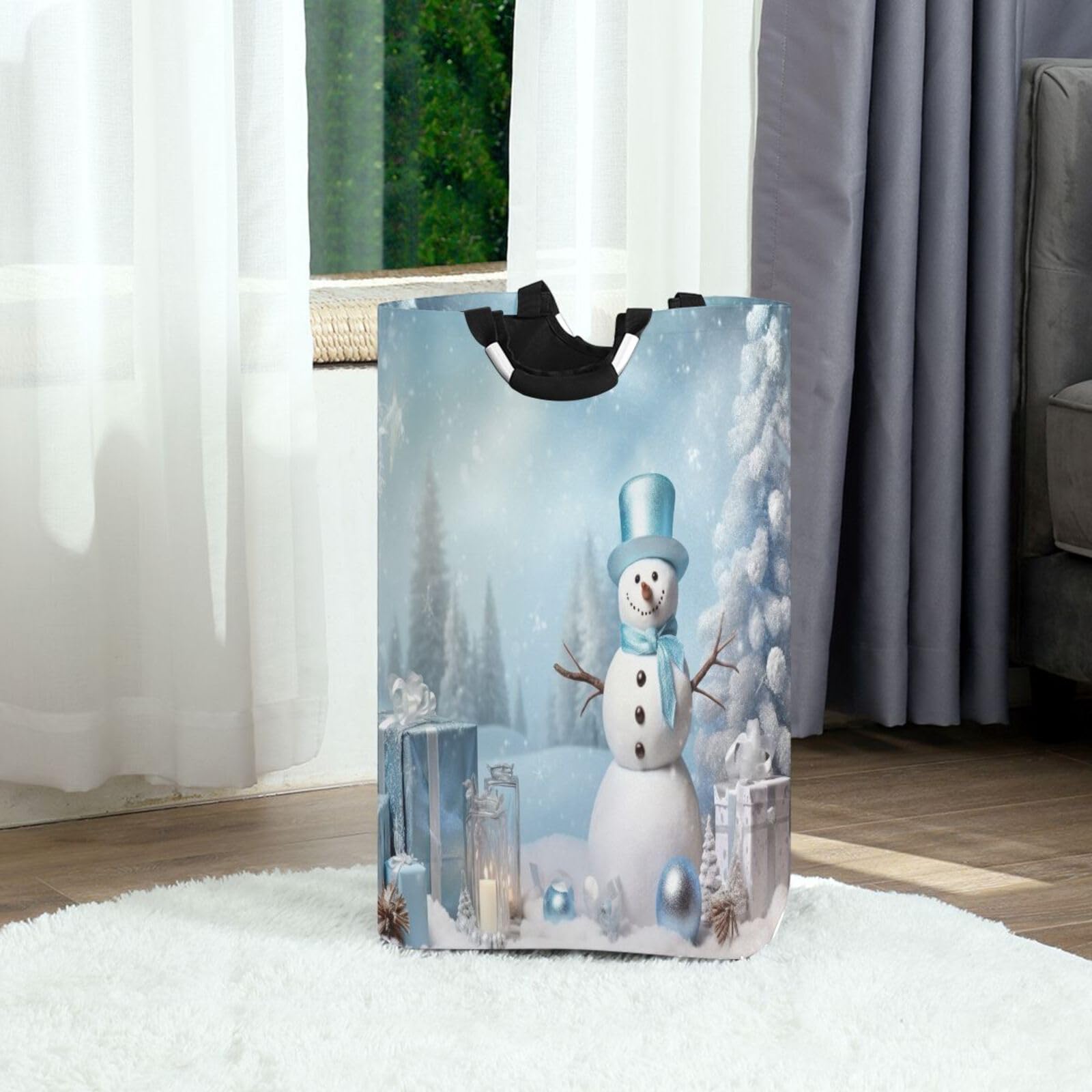 Jihqo Laundry Hamper Basket Christmas Snowman Collapsible Nursery Storage Bin Waterproof Clothing Baskets for Home Bedroom Bathroom Washing Room