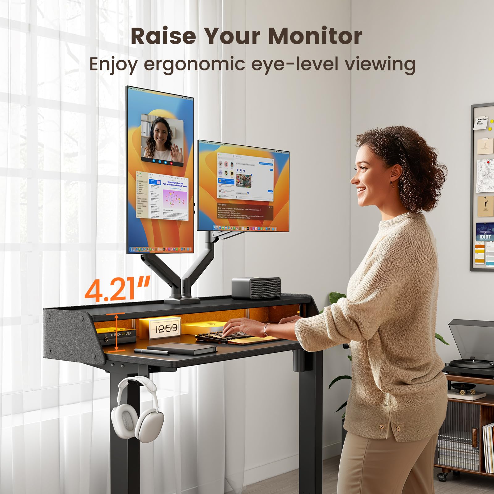 ErGear Standing Desk with LED Strip 48 x24 Electric Height Adjustable RGB Gaming Desk with Shelf Sit Stand — view 7